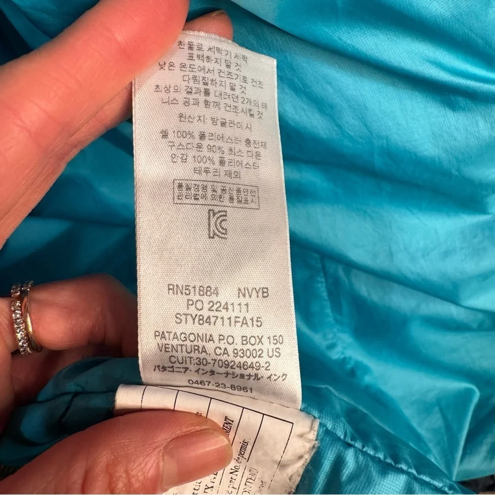 Patagonia Down Sweater Hoody Puffer Jacket Navy / Turquoise Blue Women’s XS - Picture 14 of 14